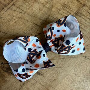 Auburn University War Eagle Orange & Blue Alligator Clip Hair Bow preworn 4"